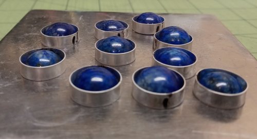 Judy Larson's Split Bead Earrings - Adjusting Cabochon Height with Shims, Contemporary Wire Jewelry, Filing, Finishing, , sanding, filing, polishing, need to be raised to they are all similar in height